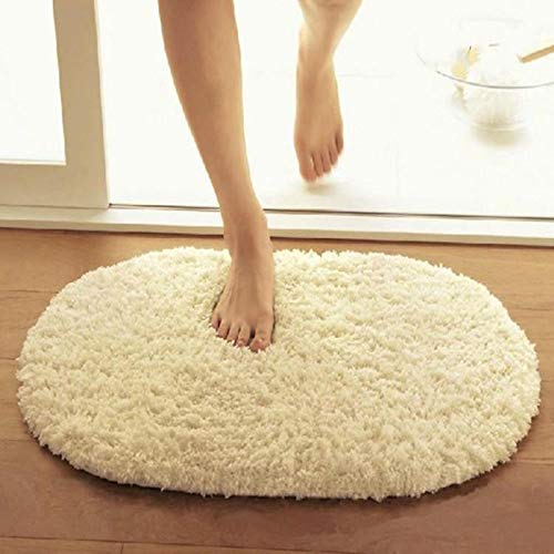 LLWYH Badteppich Badematte Badezimmerteppich Badvorleger Berber Fleece Ovales Badezimmer Saugfähig rutschfeste Badteppiche Schlafzimmer Wohnzimmer Nachtteppich 50X80cm Beige von LLWYH