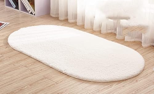 LLWYH Badteppich Badematte Badezimmerteppich Badvorleger Berber Fleece Ovales Badezimmer Saugfähig rutschfeste Badteppiche Schlafzimmer Wohnzimmer Nachtteppich 60X120cm Nicht-Gerade Weiss von LLWYH