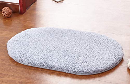 LLWYH Badteppich Badematte Badezimmerteppich Badvorleger Berber Fleece Ovales Badezimmer Saugfähig rutschfeste Badteppiche Schlafzimmer Wohnzimmer Nachtteppich 60X90cm Grau Blau von LLWYH