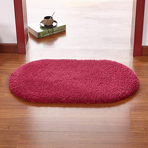 LLWYH Badteppich Badematte Badezimmerteppich Badvorleger Ovaler Berber Fleece Saugfähiger Rutschfester Teppich Badezimmer Wohnzimmer Badteppiche 50X80 cm Weinrot von LLWYH