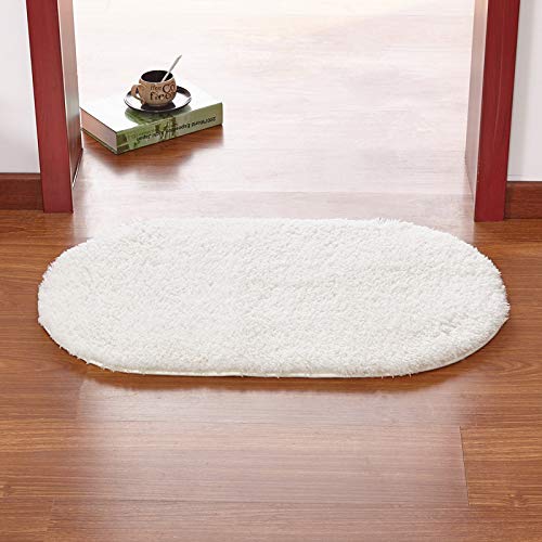 LLWYH Badteppich Badematte Badezimmerteppich Badvorleger Ovaler Berber Fleece Saugfähiger Rutschfester Teppich Badezimmer Wohnzimmer Badteppiche 50X80 cm Weiß von LLWYH