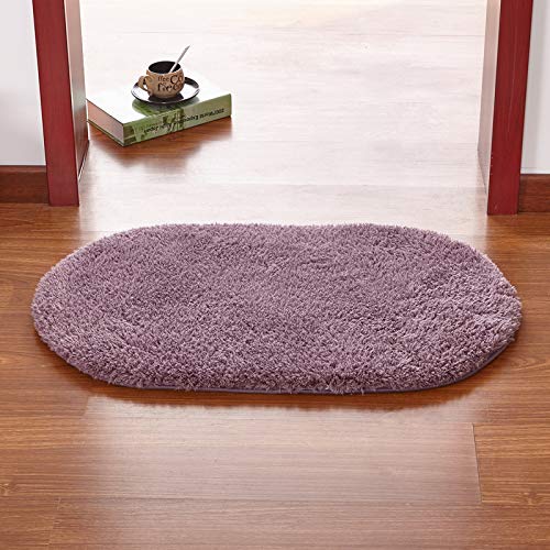 LLWYH Badteppich Badematte Badezimmerteppich Badvorleger Ovaler Berber Fleece Saugfähiger Rutschfester Teppich Badezimmer Wohnzimmer Badteppiche 60X120 cm Lila Grau von LLWYH