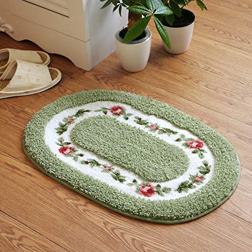 LLWYH Badteppich Badematte Badezimmerteppich Badvorleger Pastoral Rose Schlafzimmer Wohnzimmer Ovale Badteppiche Badezimmer Bad Saugfähigen Rutschfesten Teppich 40X60cm Grün von LLWYH