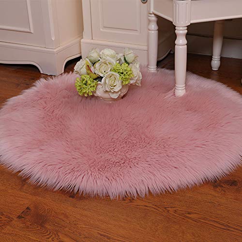 LLWYH Badteppich Badematte Badezimmerteppich Badvorleger Rundes Wollimitat Teppich Plüsch Haustier Bett Kissen Schlafzimmer Wohnzimmer Kissen 80cm Im Durchmesser Hell-Pink von LLWYH