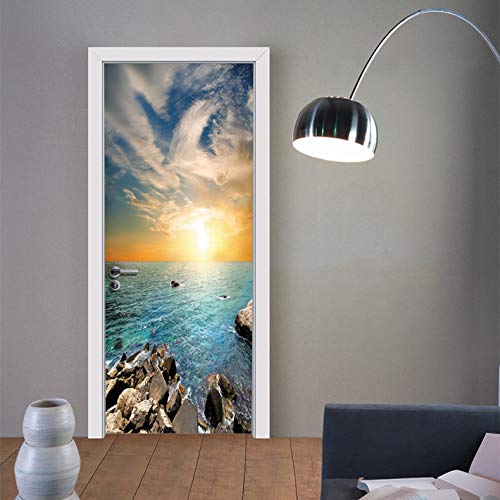 LLWYH Türaufkleber PVC Wasserdichter Strand Sonnenuntergang Türtapete Wandbilder Tür Poster 95cm x 215cm von LLWYH