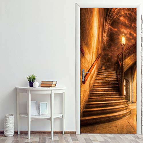 LLWYH Türaufkleber Retro-Treppe 3D PVC Türtapete Wandbild Türfolie Türposter Fototapete 77 X 200cm von LLWYH