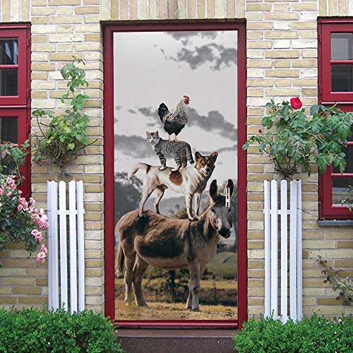 Türaufkleber Selbstklebend Hund Katze Huhn Tier Türtapete Wandbild Türfolie TürPoster Fototapete 86x200cm von LLWYH