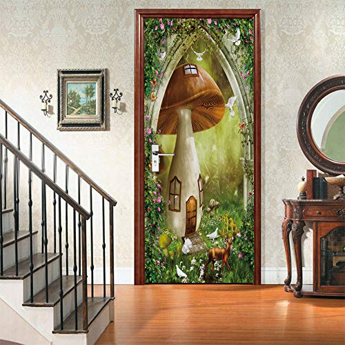 Türaufkleber Türtapete Fantasie Waldpilz Selbstklebend Türposter Wandbilder Tür Poster 90x200cm von LLWYH