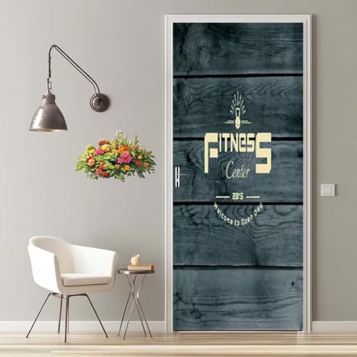 Türfolie Selbstklebend 3D Türaufkleber Fitness Retro Türtapete Selbstklebend Türposter 77X200 cm Türverkleidung Türtattoo Poster Abnehmbar Fototapete für Wohnzimmer Schlafzimmer Küche Bad -MT1956 von LLWYH