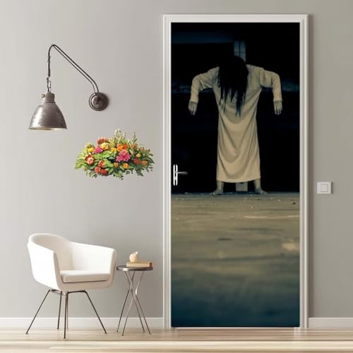Türfolie Selbstklebend 3D Türaufkleber Horror Halloween Türtapete Selbstklebend Türposter 90X200 cm Türverkleidung Türtattoo Poster Abnehmbar Fototapete für Wohnzimmer Schlafzimmer Küche Bad -MT514 von LLWYH