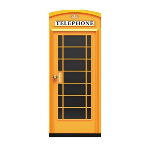 Türfolie Selbstklebend 3D Türaufkleber Telefonzelle Gelb Türtapete Selbstklebend Türposter 77X200 cm Türverkleidung Türtattoo Poster Abnehmbar Fototapete für Wohnzimmer Schlafzimmer Küche Bad -MT1176 von LLWYH