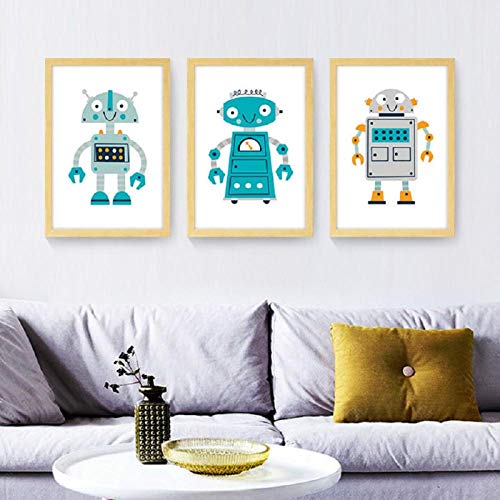 LLXHG Moderne Cartoon Nette Roboter Poster Leinwand Gemälde Aktualisieren Kindergarten Wandkunst Bilder Kinder Geschenke Drucke Jungen Zimmer Wohnkultur-50X70Cmx3 Kein Rahmen von LLXHG