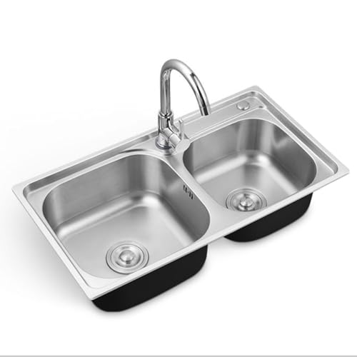 Edelstahl Einbauspüle Spülbecken 2 Becken Küchenwaschbecken Einbauspüle Unterbauspüle Abtropf-Überlauf,Küchenspüle， Doppelbecken Waschbecken,Kratzfest Edelstahlspüle (75x40cm) von LLXNQ026