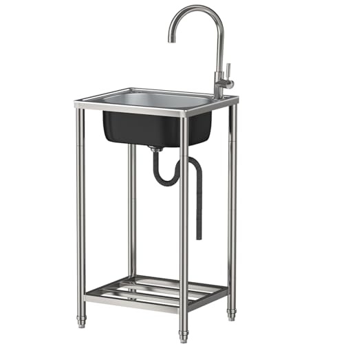 Freestanding Stainless Steel Sink Mobile Outdoor Garden Sink 1 Basin Single Basin Commercial Sink with 360° Rotating Tap Drain Device for Restaurant Bar Laundry Garage Garden Tools Cleaning von LLXNQ026
