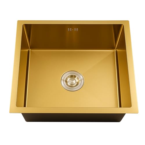Küchenspüle,304 Edelstahl Spülbecken Modern Einbauspüle Gewerbliche Einzelspüle,Multifunktionale Rechteckig Gold Waschbecken mit Ablauffilter,Unterbau/Überbau-Spüle von LLXNQ026