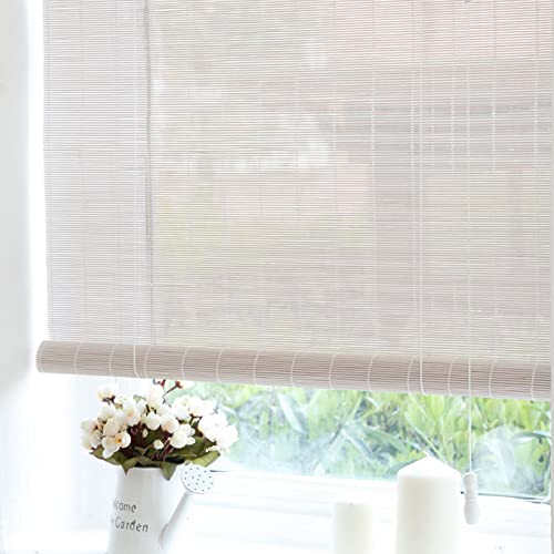 Natürliche Bambusrollo Rollo,Bambusrollo Wetterfest Aussen 60% Lichtfilter Sichtschutz Rollo Bambusjalousien,Seitenzugrollo Für Fenster Und Türen Wanddekoration,Weiße (60x100cm/24x39in) von LLXNQ026