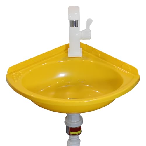Wandhängendes Waschbecken aus Kunststoff Dreieckiges Badezimmerwaschtisch Kleine Spülbecken Eckwaschbecken Ausgussbecken,für Waschküche Garten Camping,inkl Ablaufgarnitur von LLXNQ026