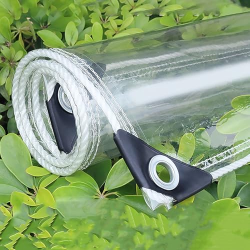 Wasserdicht Schutzplane mit Ösen 420g/m² Transparent Regenschutz Windschutz Abdeckplane Lochabstand 30cm Bauplane Außenbereich Kälteschutz PVC Plastikfolie Für Gartenmöbel Pflanzen von LLXNQ026