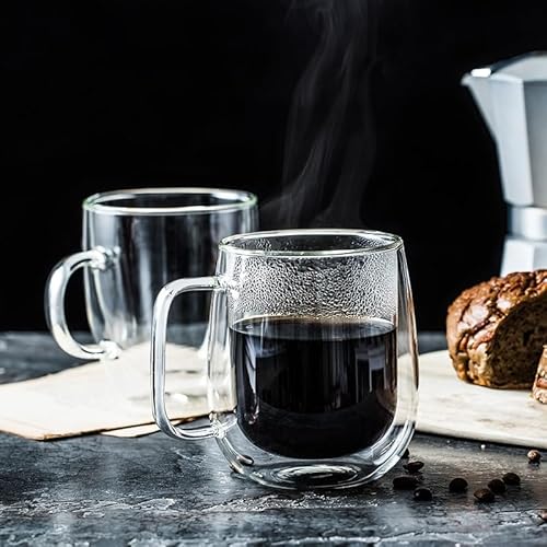 LLXTJJY Elegante Glasbecher, hitzebeständig, hohes Borosilikatglas, doppelwandig, Kaffeetasse mit Griff, Milchwasser, klare Tassen, Glas-Trinkgläser (250 ml), 2 Stück von LLXTJJY