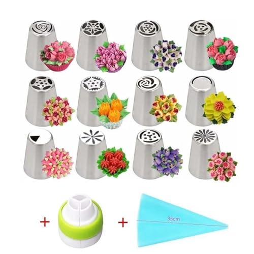 Spritztüllen-Set 14 Teile/satz Spritzbeutel Tipps Küche DIY Icing Piping Creme Wiederverwendbare Spritzbeutel Düsen Set Blume Russische Kuchen Dekorieren Werkzeuge Spritztüllen von LLXTJJY