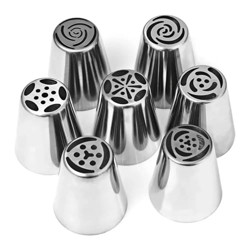 Spritztüllen-Set 7pcs Stainless Steel Russian Tulip Icing Piping Nozzle Cake Decoration Cream Tips DIY Cake Bakeware Tool Rose Flower Spritztüllen von LLXTJJY