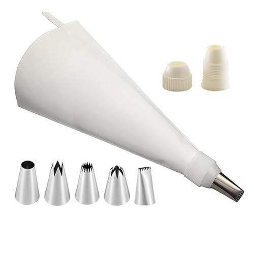 Spritztüllen-Set 8Pcs/Set Silicone Kitchen Accessories Icing Piping Cream Pastry Bag + 6 Stainless Steel Nozzle Set DIY Cake Decorating Tips Set Spritztüllen(Blanc) von LLXTJJY