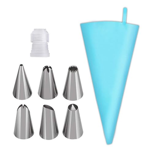Spritztüllen-Set 8Pcs/Set Silicone Kitchen Accessories Icing Piping Cream Pastry Bag + 6 Stainless Steel Nozzle Set DIY Cake Decorating Tips Set Spritztüllen(Bleu) von LLXTJJY