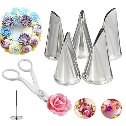 Spritztüllen-Set Blume Schere Kuchen Tablett Blatt Tipps Tulpen Rose Düse Nagel Dekor Heber Fondant Creme Transfer Backen Gebäck Werkzeug Spritztüllen(7pcs) von LLXTJJY