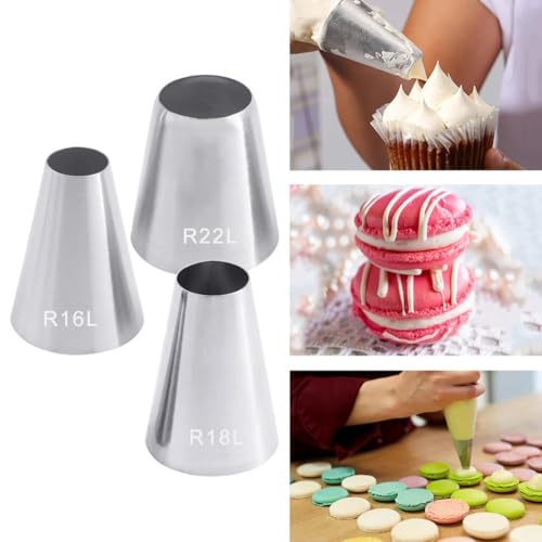 Spritztüllen-Set Große Größe Runde Rohrleitungen Düse Kuchen Creme Gebäck Werkzeuge Edelstahl Vereisung Tipps for Cupcake Dekorieren Spritztüllen(R16L R18L R22L) von LLXTJJY