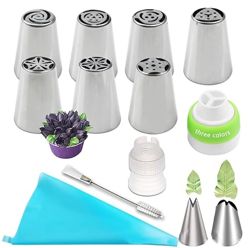 Spritztüllen-Set Russische Vereisung Rohrdüsen Tulpe Edelstahl Blume Sahne Kuchen Gebäck Tipps Blatt Düsen Silikon Tasche Cupcake DIY Spritztüllen(8Pcs) von LLXTJJY
