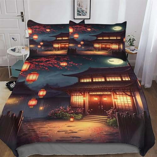 LLXXHH Chinesische Laterne Bettgarnitur 3teilig Set Bettbezug Erwachsene Kinder Mikrofaser Bettwäsche-Sets Mit Kissenbezug, Weich Bettbezüge Double (200x200cm) von LLXXHH