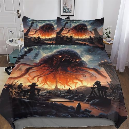 LLXXHH Cthulhu-Invasion Bettwäsche-Set 2teilig Mit Bettbezug Und Kissenbezug, Für Jungen Mädchen Mikrofaser Bettbezüge Bettgarnitur Single(135x200cm) von LLXXHH