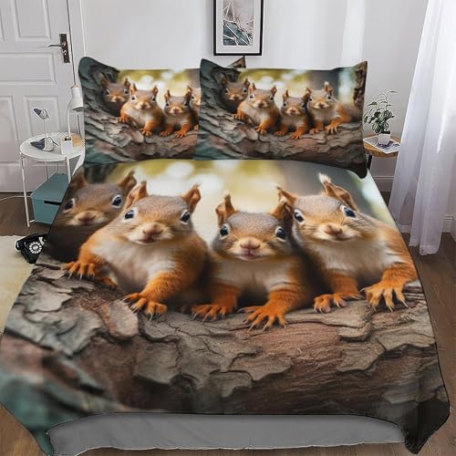 LLXXHH Eichhörnchen Bettwäsche 2teilig - Bettbezüge Sets Mit Kissenbezug, Weich Bettbezug Mikrofaser Für Jungen Mädchen Bettdeckenbezug Single(135x200cm) von LLXXHH