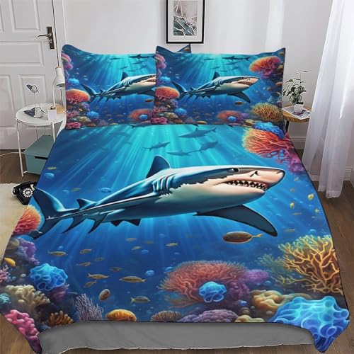 LLXXHH Hai Bettwäsche Angenehme Bettbezüge, Mikrofaser Bettdeckenbezug, Für Jungen Mädchen 2teilig Bettbezug + Kissenbezug Single(135x200cm) von LLXXHH