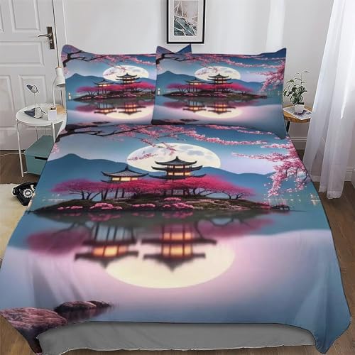 LLXXHH Japanischer Stil Bettwäsche - Bettbezug Sheets Mit Kissenbezug, Mikrofaser Bettbezüge Set 3teilig Atmungsaktiv Erwachsene Kinder King(220x240cm) von LLXXHH