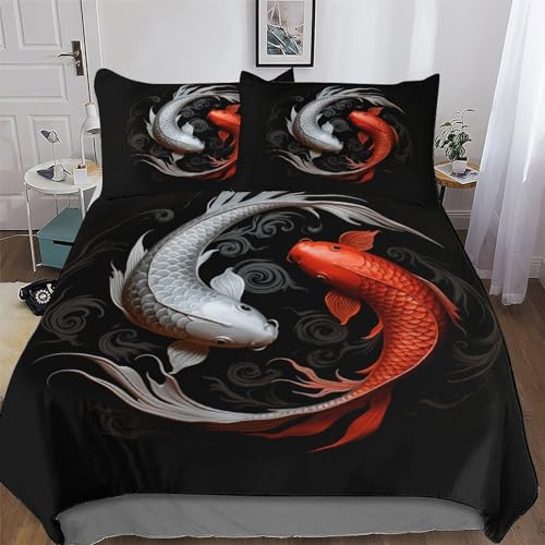 LLXXHH Koi-Fisch Bettwäsche Set 2tlg Mit Kissenbezug Mikrofaser Bettbezüge Bettbezug Für Optimales Schlafklima Für Erwachsene Kinder Single(135x200cm) von LLXXHH