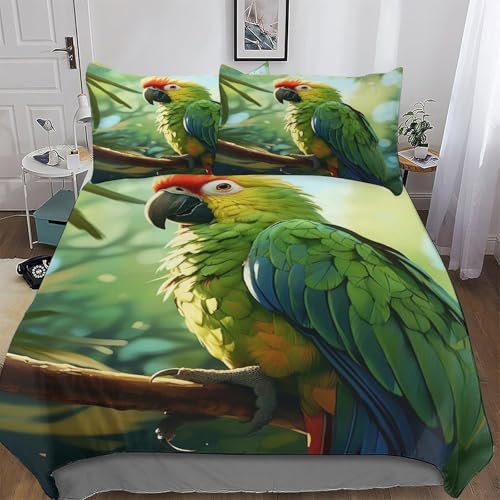 LLXXHH Papagei Bettwäsche-Set, Bettbezug 2teilig Mit Kopfkissenbezug Für Jungen Mädchen Atmungsaktiv Mikrofaser Deckenbezug Single(135x200cm) von LLXXHH