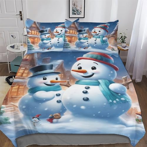 LLXXHH Schneemann Bettwäsche-Set 3D-Bettbezug Für Mädchen Und Jungen, 2-teiliges Set, Deckenbezug Mit Kissenbezug Mikrofaser Bettbezüge Single(135x200cm) von LLXXHH