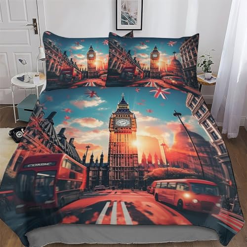 Stadtbild London Bettwäsche-Set 2teilig Mit Bettbezug Und Kissenbezug, Für Jungen Mädchen Mikrofaser Bettbezüge Bettgarnitur Single(135x200cm) von LLXXHH