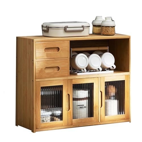 LLXYYD 2-stöckiger Bambus-Küchenvorratsschrank mit Acryltür und Schublade, Tischschrank, Sideboard, für Flaschen, Geschirr, Schüsseln(Style A) von LLXYYD