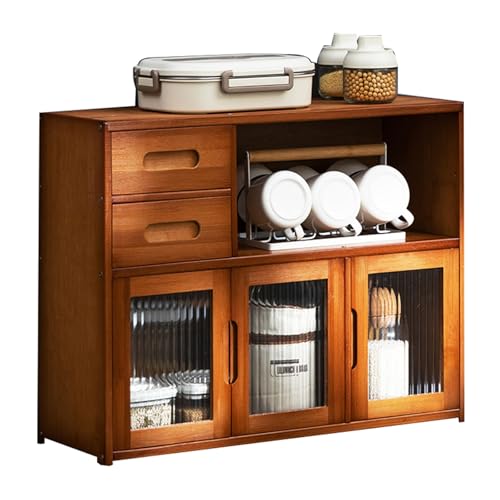 LLXYYD 2-stöckiger Bambus-Küchenvorratsschrank mit Acryltür und Schublade, Tischschrank, Sideboard, für Flaschen, Geschirr, Schüsseln(StyleB) von LLXYYD