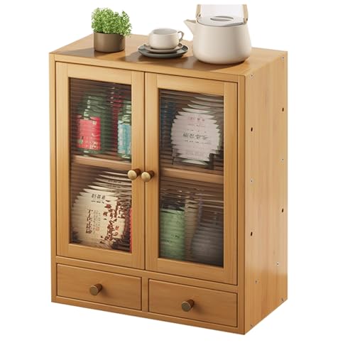 LLXYYD Bambus-Sideboard mit Stauraum, Küchenschrank mit 2 Türen und 2 Schubladen, Mini-Arbeitsplatten-Schrank, für Badezimmer, Büroorganisation(Log Color,Style A) von LLXYYD