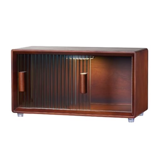 LLXYYD Bambus-Tischschrank Sideboard mit 2 Schiebetüren aus gestreiftem Glas, freistehender Aufbewahrungsschrank für Flaschen, Geschirr und Schüsseln von LLXYYD