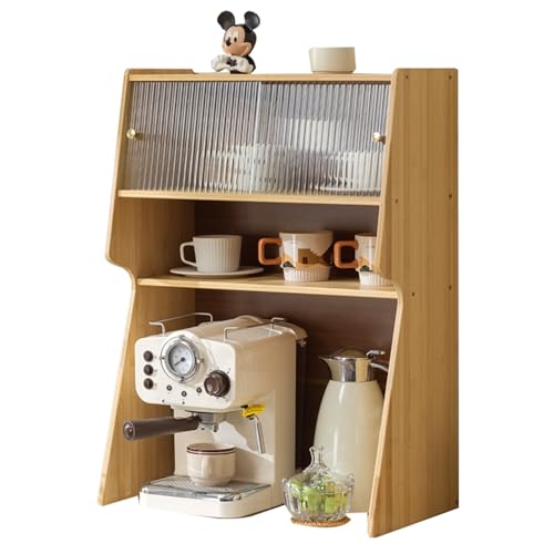 LLXYYD Kaffeetassen-Aufbewahrungsschrank mit Glasschiebetüren, Kleiner Bambus-Arbeitsplatten-Organizer, für Küche und Wohnzimmer(Style B) von LLXYYD