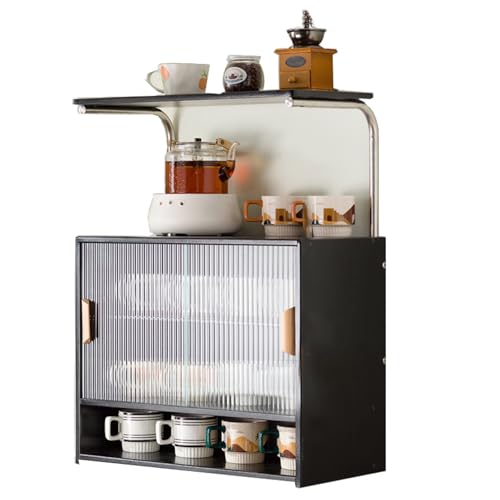 LLXYYD Kleine Küchenvorratskammer, Bambus-Schrank mit 2 Schiebetüren, Tischaufbewahrungsschrank für Gewürzflaschen, Geschirr, Brotbackautomat, Mikrowelle(Style B) von LLXYYD