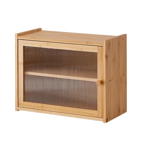 LLXYYD Kleiner Küchenschrank mit 2 Glastüren, Bambus-Arbeitsplatte, Regal, Aufbewahrungsschrank, für Flaschen, Geschirr, Schüsseln(Style A) von LLXYYD
