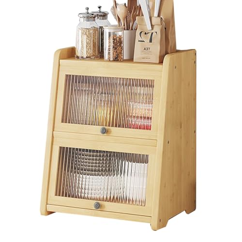 LLXYYD Küchenschränke aus Holz mit 2 Glastüren, Kleiner Bambus-Arbeitsplattenorganizer, für Wohnzimmer, Essbereich und Badezimmer(Style A,40x31x50cm) von LLXYYD
