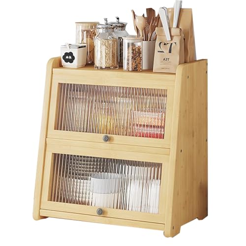 LLXYYD Küchenschränke aus Holz mit 2 Glastüren, Kleiner Bambus-Arbeitsplattenorganizer, für Wohnzimmer, Essbereich und Badezimmer(Style B,40x31x50cm) von LLXYYD