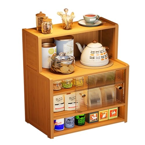 LLXYYD Küchenschrank mit 2 Glasschiebetüren, Aufbewahrungsschrank für Kaffeetassen, Kleiner Bambus-Arbeitsplatten-Organizer, für Küche und Wohnzimmer(Style A,70x28x71cm) von LLXYYD