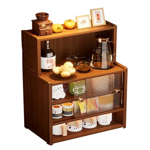 LLXYYD Küchenschrank mit 2 Glasschiebetüren, Aufbewahrungsschrank für Kaffeetassen, Kleiner Bambus-Arbeitsplatten-Organizer, für Küche und Wohnzimmer(Style B,53x28x71cm) von LLXYYD